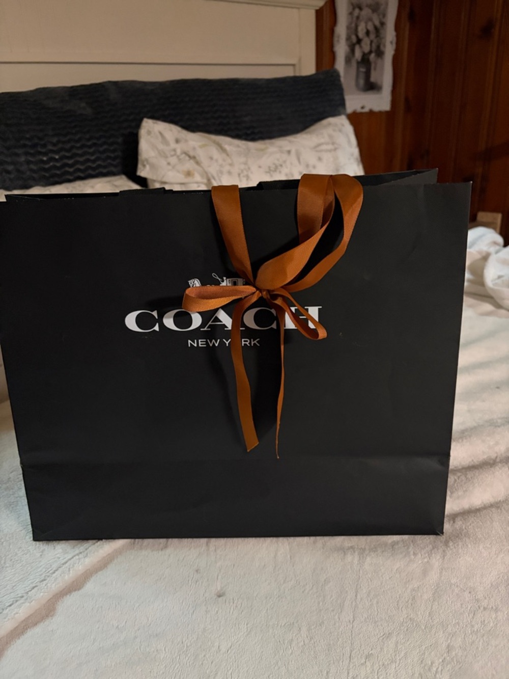 Coach Black Shopper Tote with White Logo & bow - Picture 8 of 10